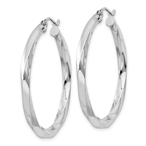 Sterling Silver Rhodium-plated 3x35mm Twisted Hoop Earrings